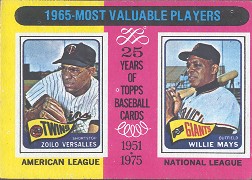 1975 Topps Baseball Cards      203     Zolio Versailes/Willie Mays MVP